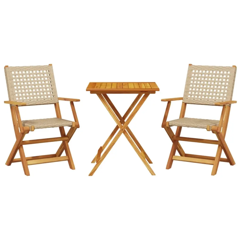 3 Piece Bistro Set Beige Poly Rattan and Solid Wood 3281804 - Furniture