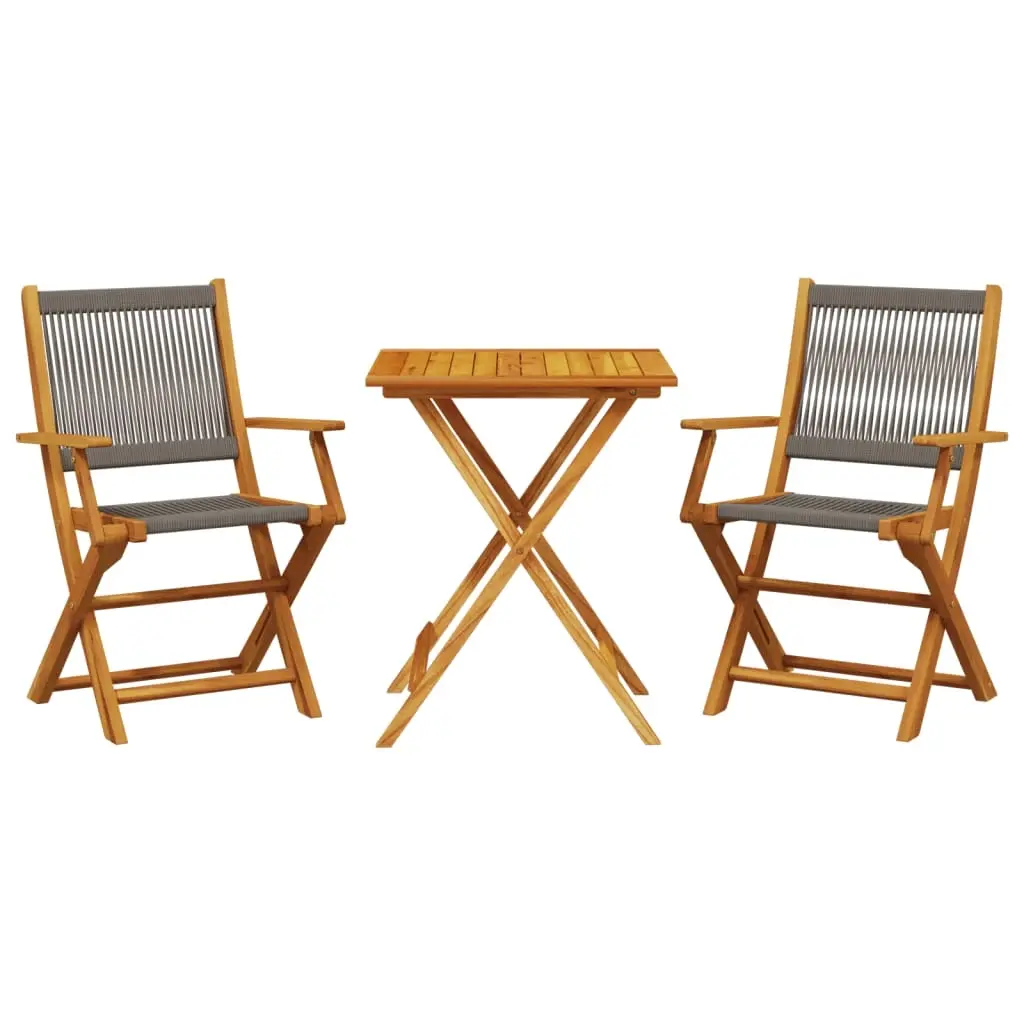 3 Piece Bistro Set Grey Polypropylene and Solid Wood 3281806 - Furniture