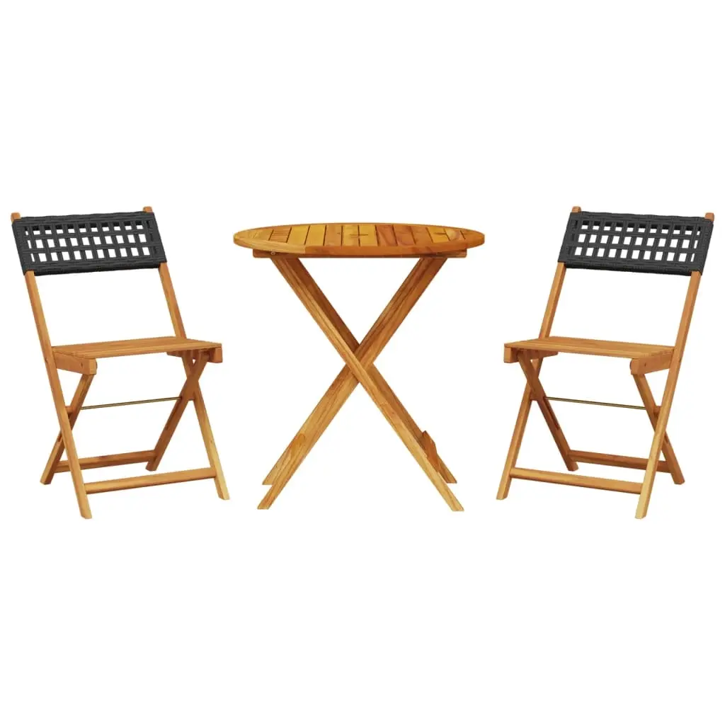 3 Piece Bistro Set Black Poly Rattan and Solid Wood 3281838 - Furniture