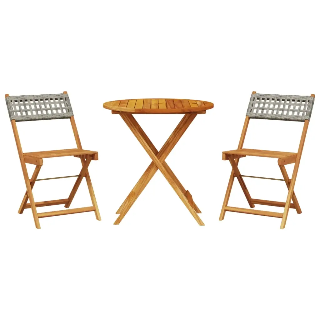 3 Piece Bistro Set Grey Poly Rattan and Solid Wood 3281839 - Furniture