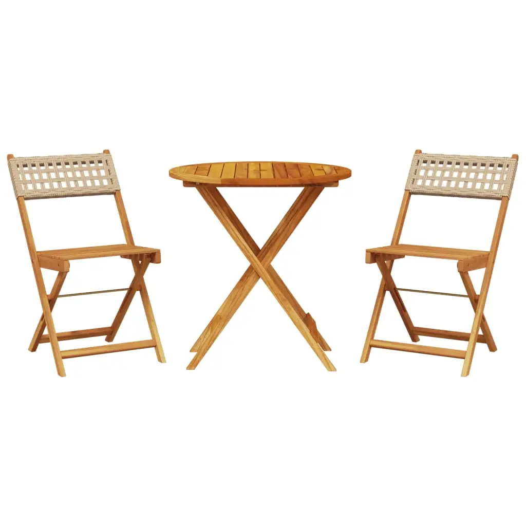 3 Piece Bistro Set Beige Poly Rattan and Solid Wood 3281840 - Furniture