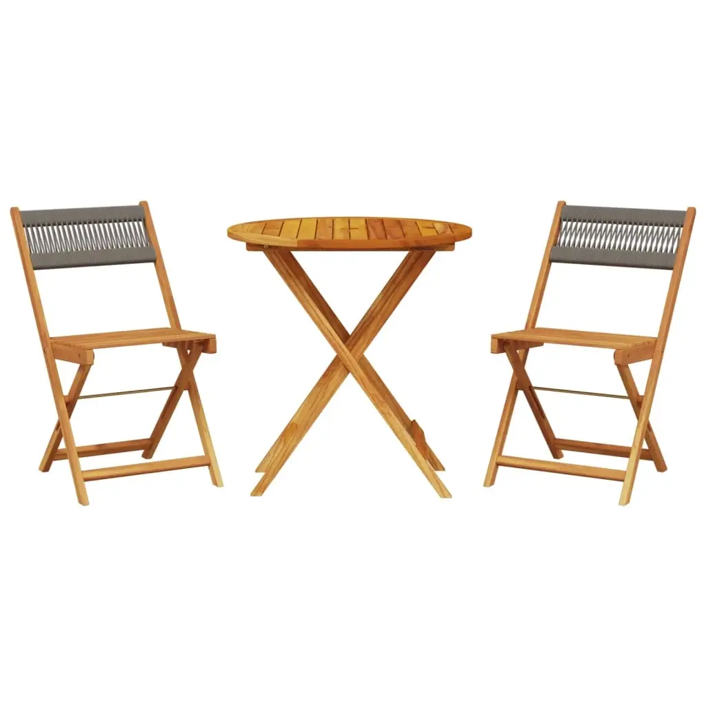 3 Piece Bistro Set Grey Polypropylene and Solid Wood 3281842 - Furniture