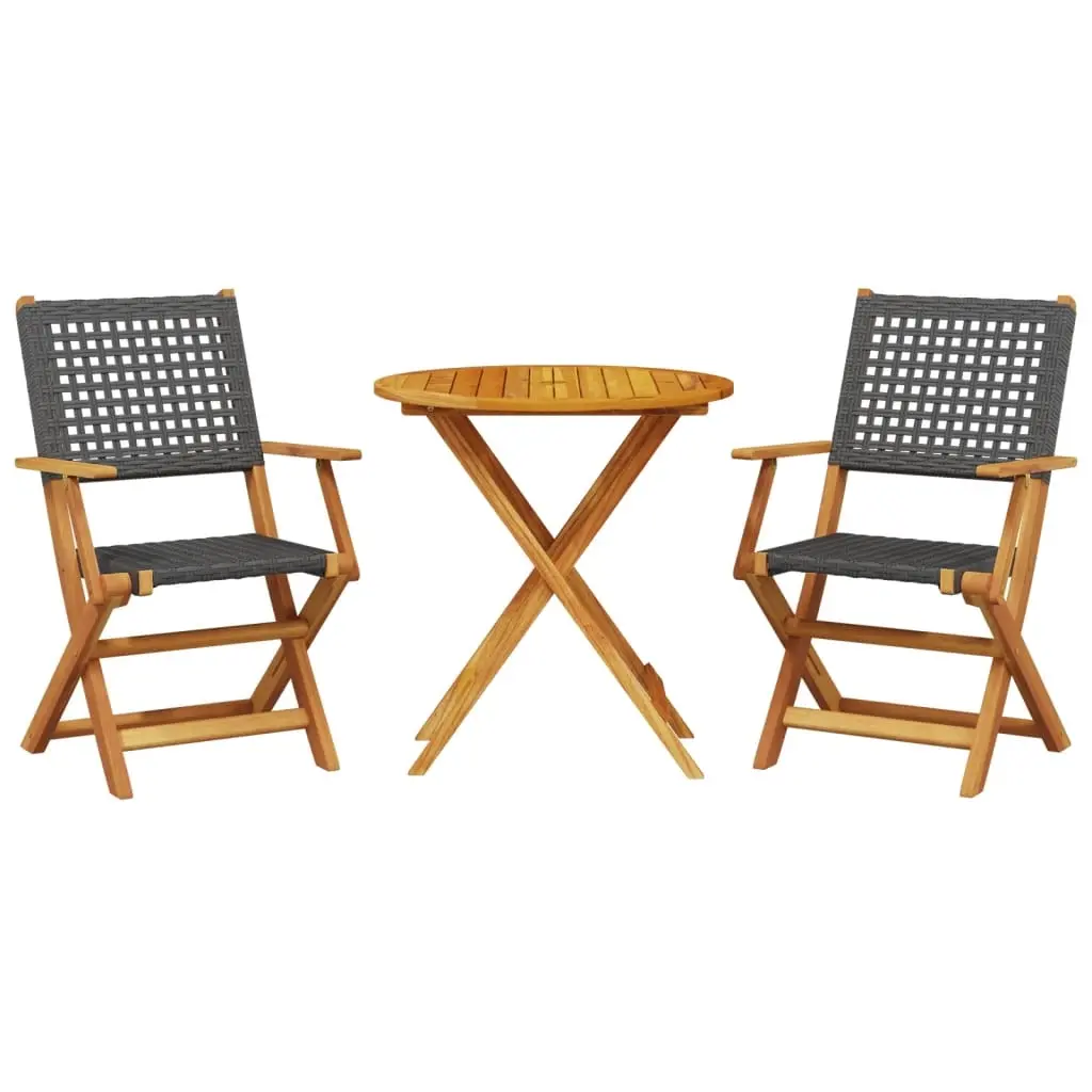 3 Piece Bistro Set Black Poly Rattan and Solid Wood 3281850 - Furniture