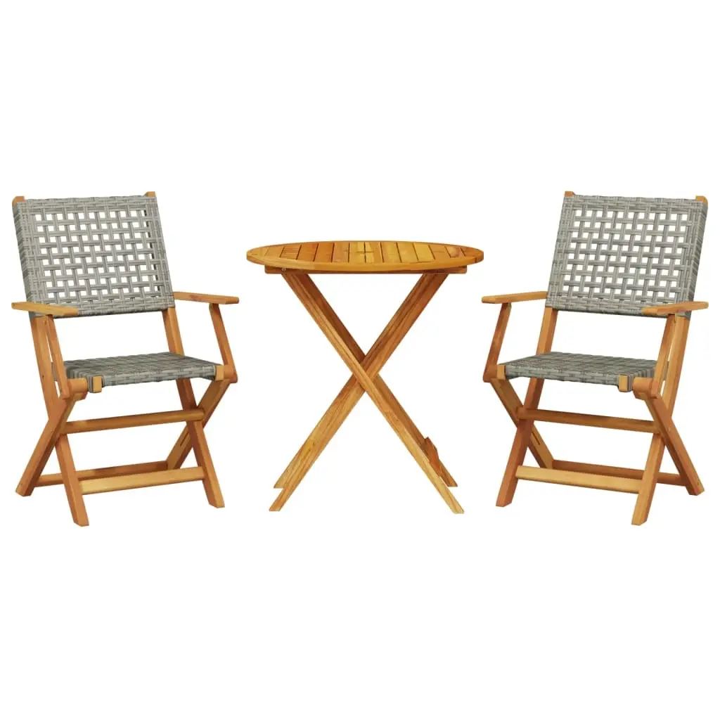 3 Piece Bistro Set Grey Poly Rattan and Solid Wood 3281851 - Furniture