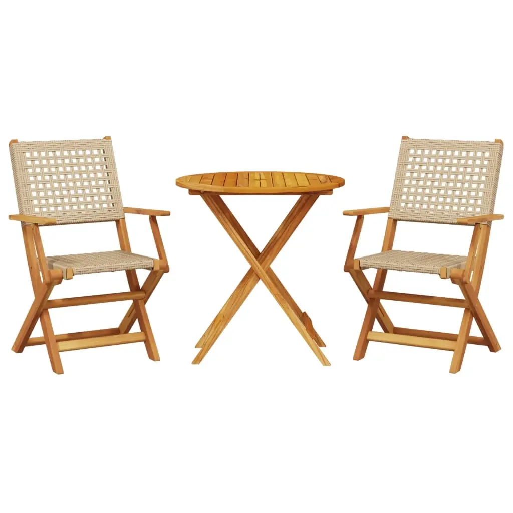 3 Piece Bistro Set Beige Poly Rattan and Solid Wood 3281852 - Furniture