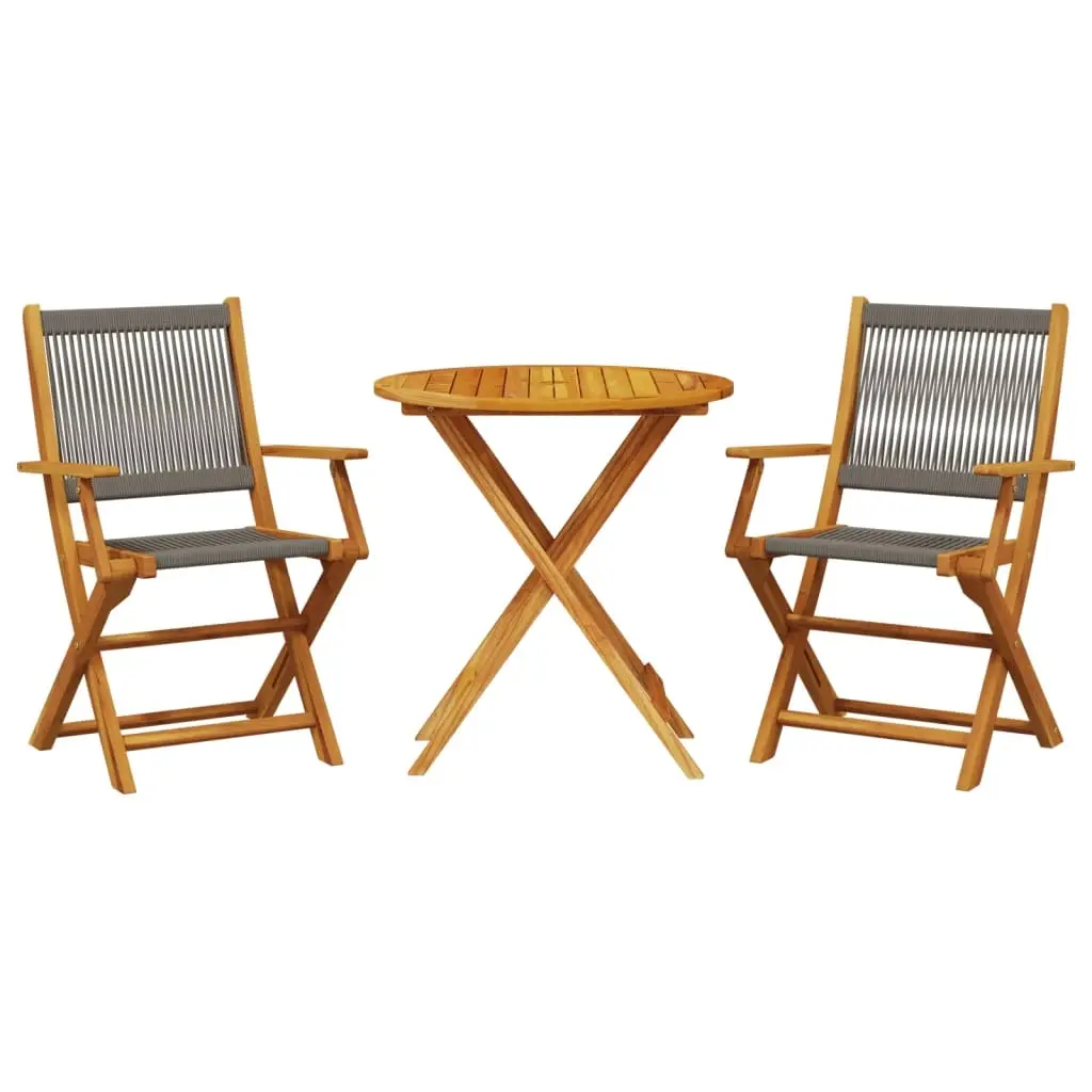 3 Piece Bistro Set Grey Polypropylene and Solid Wood 3281854 - Furniture