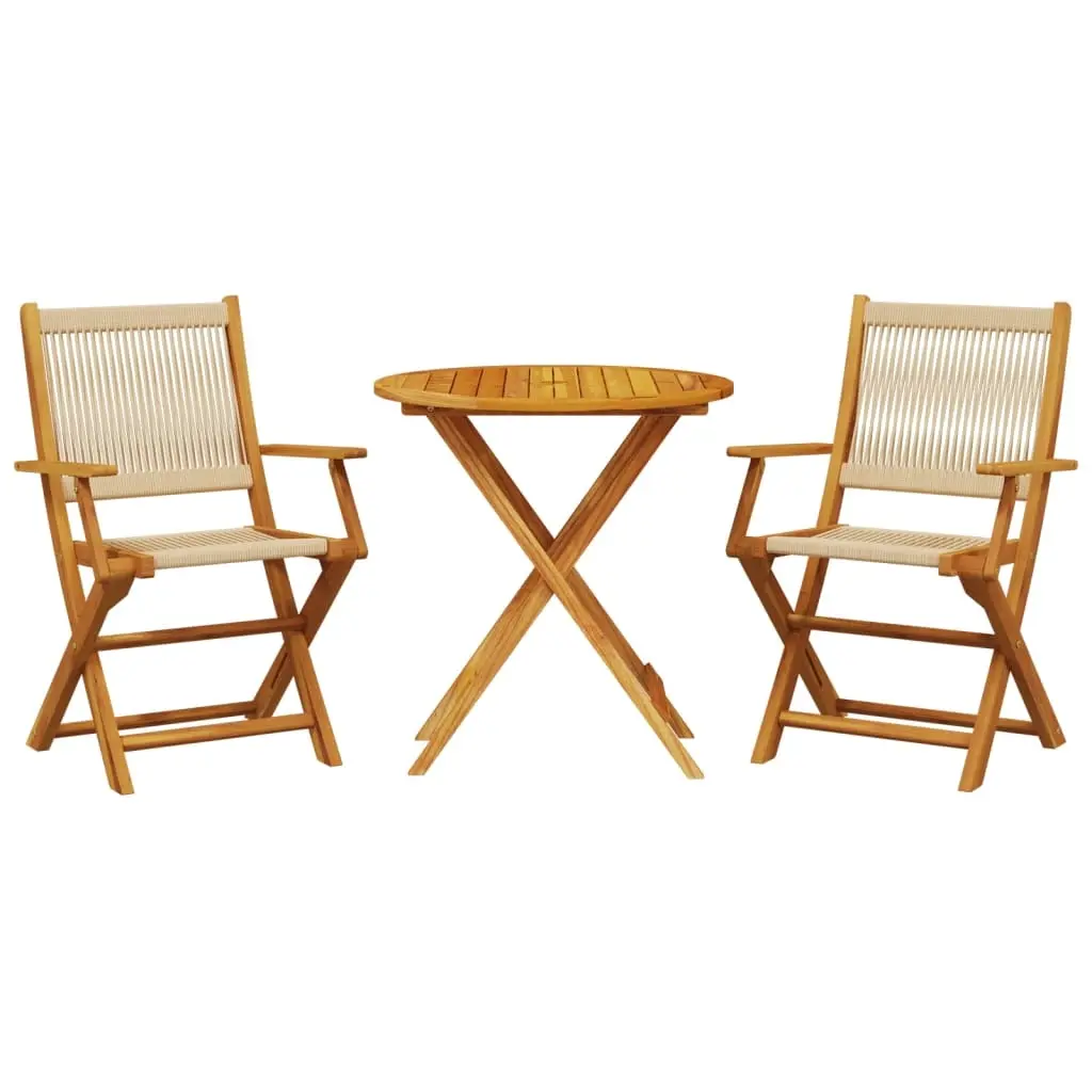 3 Piece Bistro Set Beige Polypropylene and Solid Wood 3281855 - Furniture