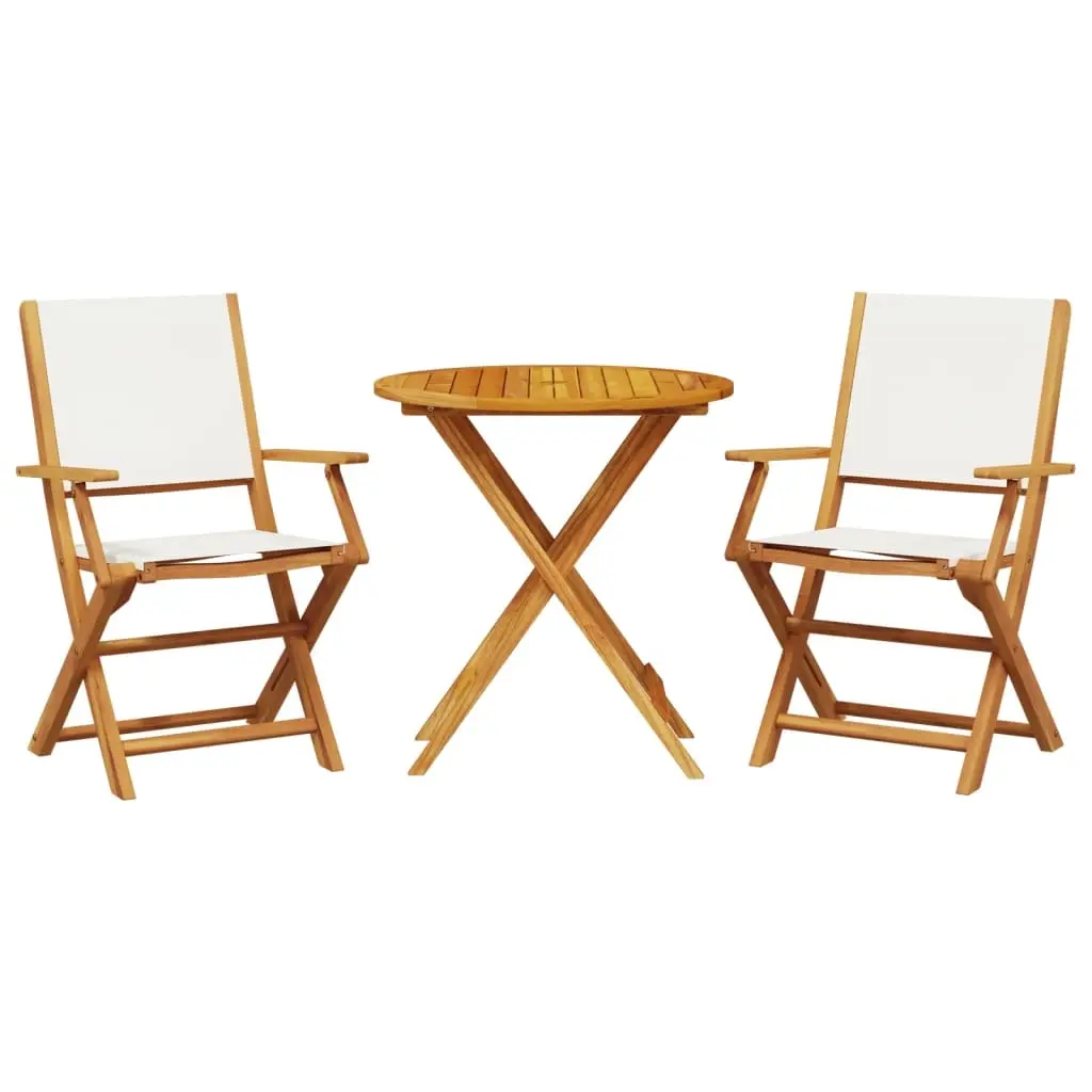 3 Piece Bistro Set Cream White Fabric and Solid Wood 3281856 - Furniture