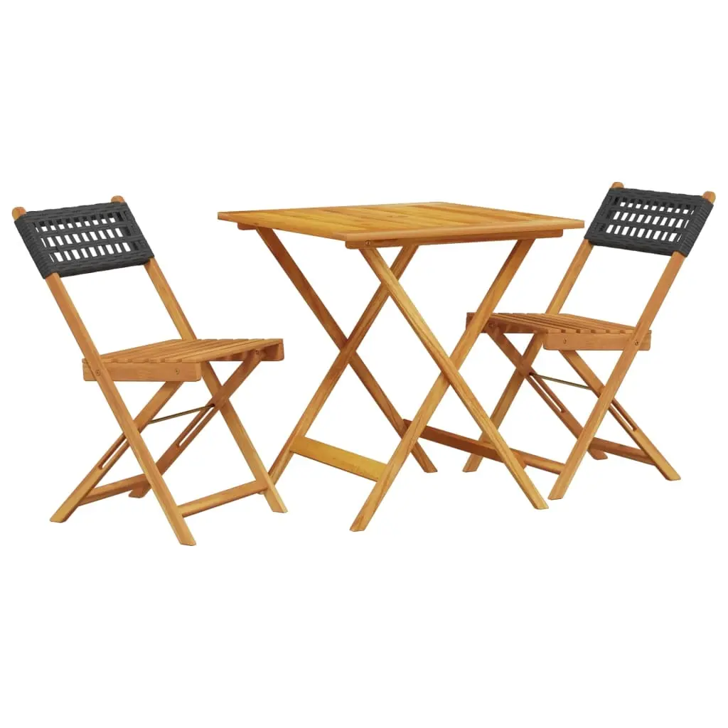 3 Piece Bistro Set Black Poly Rattan and Solid Wood 3281862 - Furniture