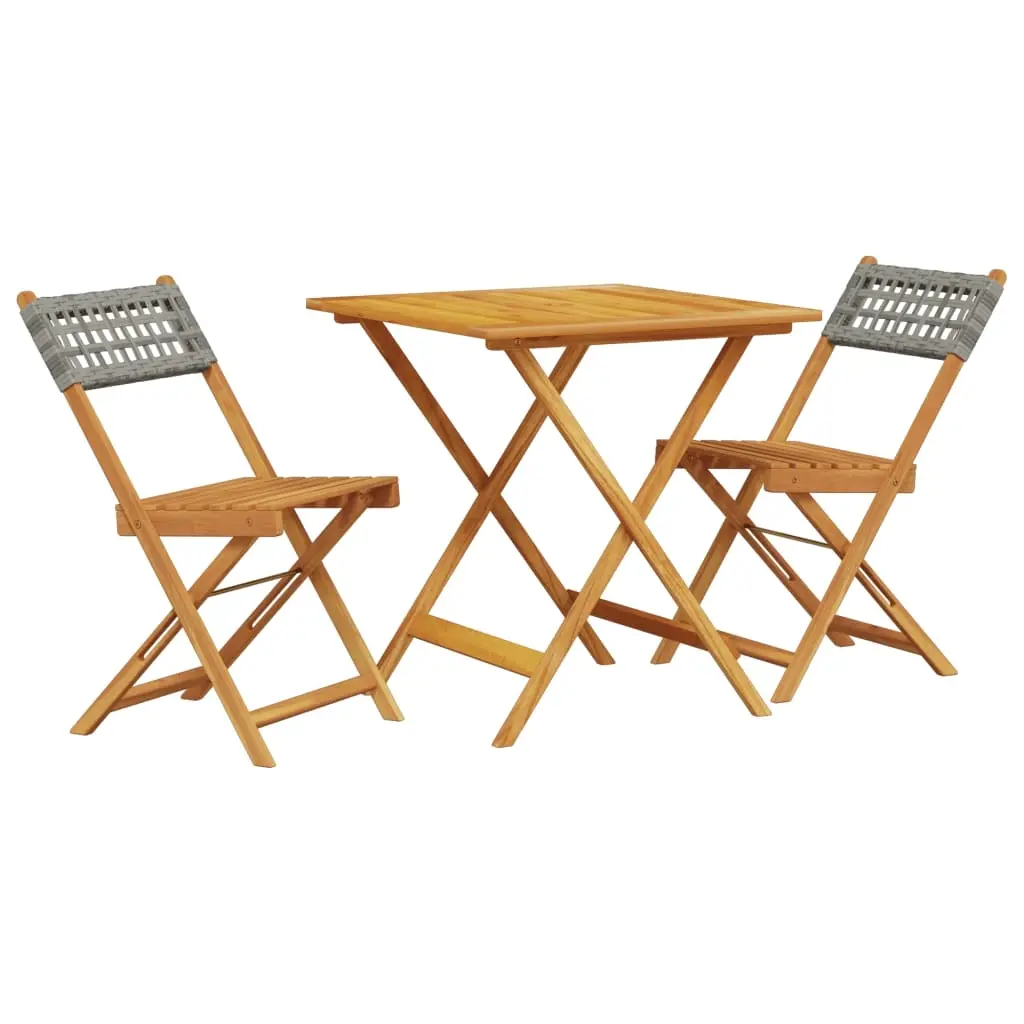3 Piece Bistro Set Grey Poly Rattan and Solid Wood 3281863 - Furniture