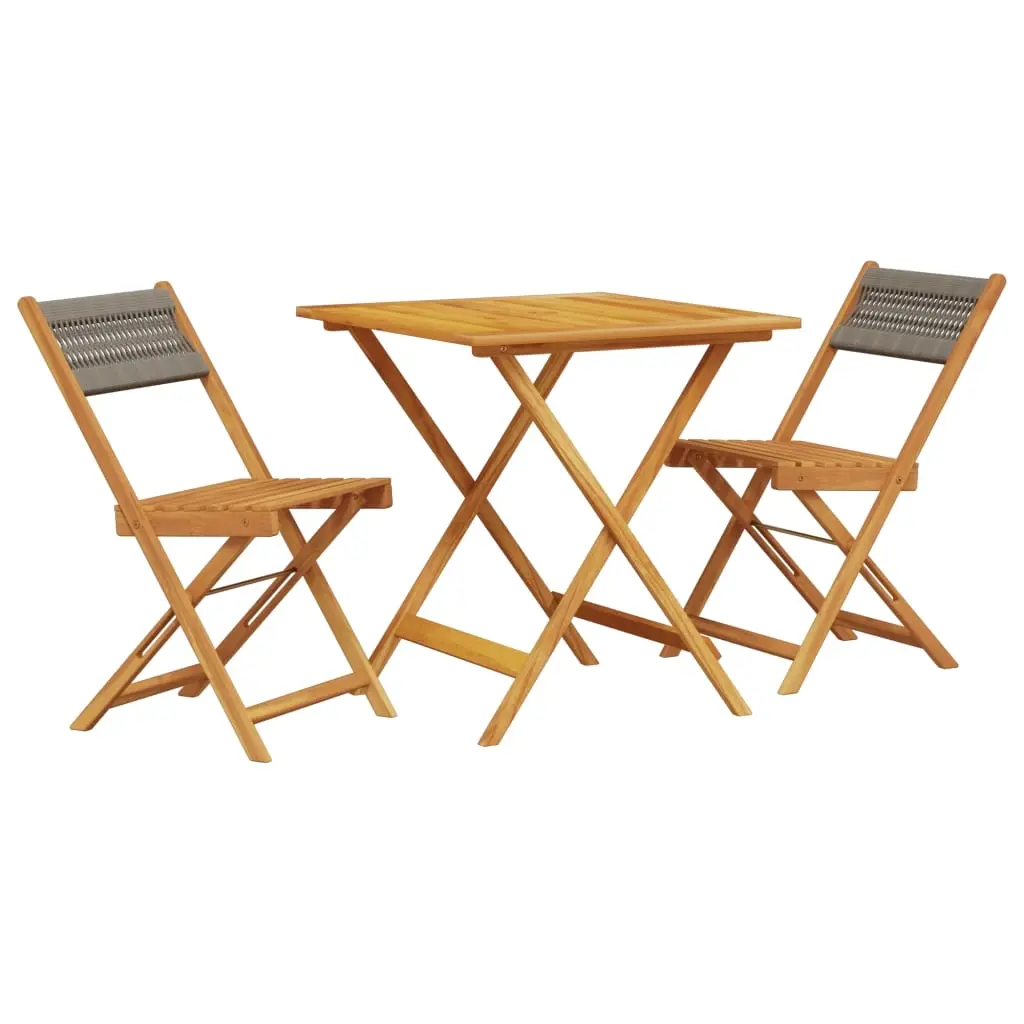 3 Piece Bistro Set Grey Polypropylene and Solid Wood 3281866 - Furniture