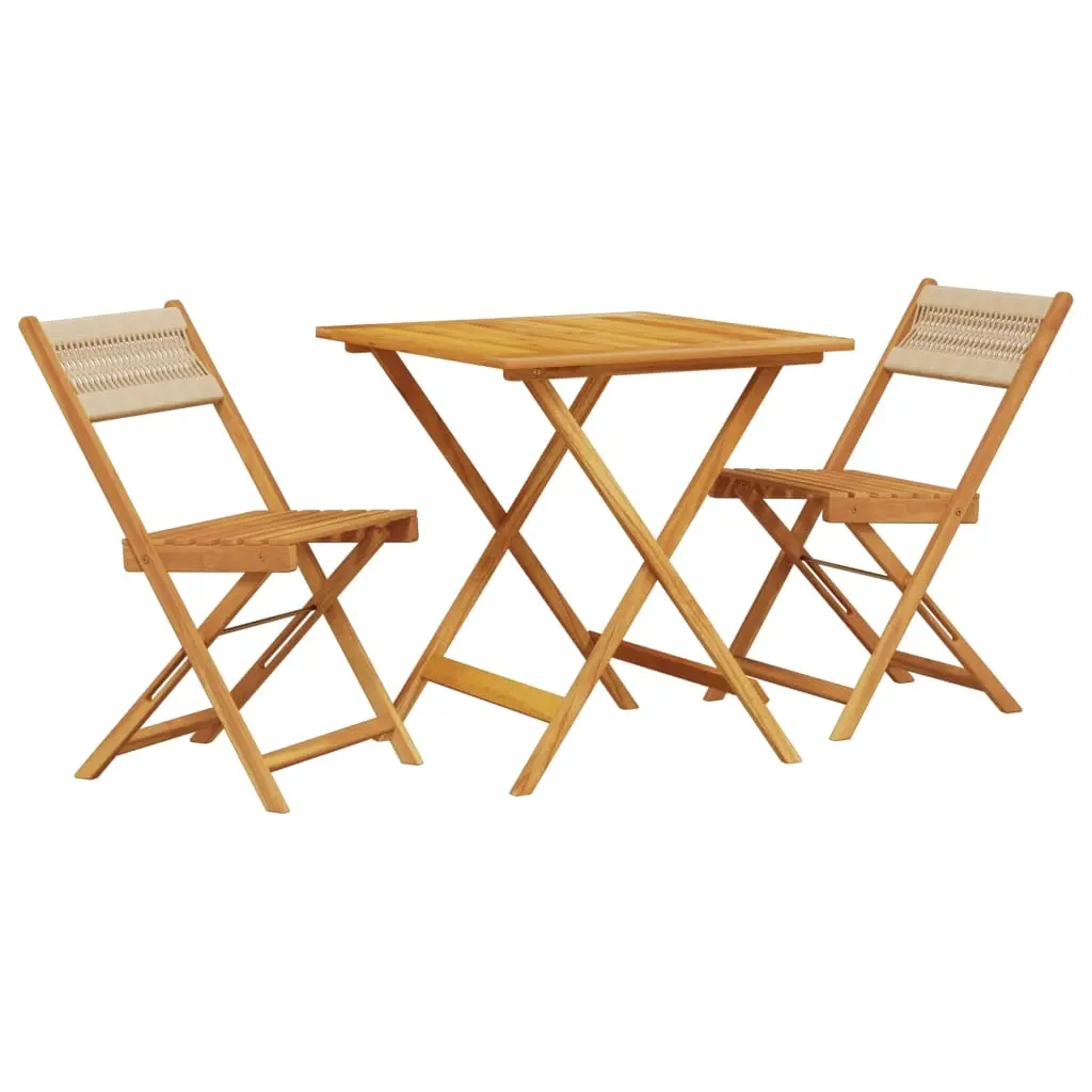 3 Piece Bistro Set Beige Polypropylene and Solid Wood 3281867 - Furniture