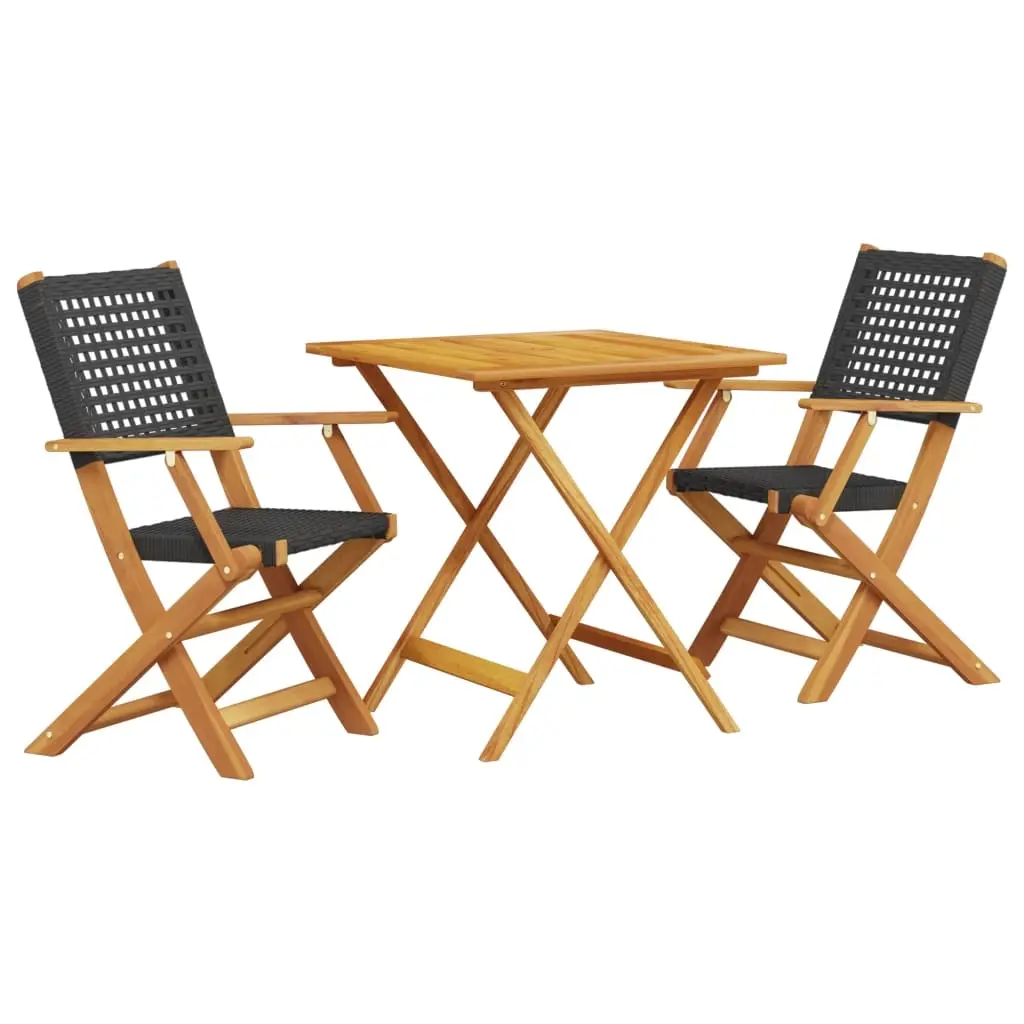 3 Piece Bistro Set Black Poly Rattan and Solid Wood 3281874 - Furniture