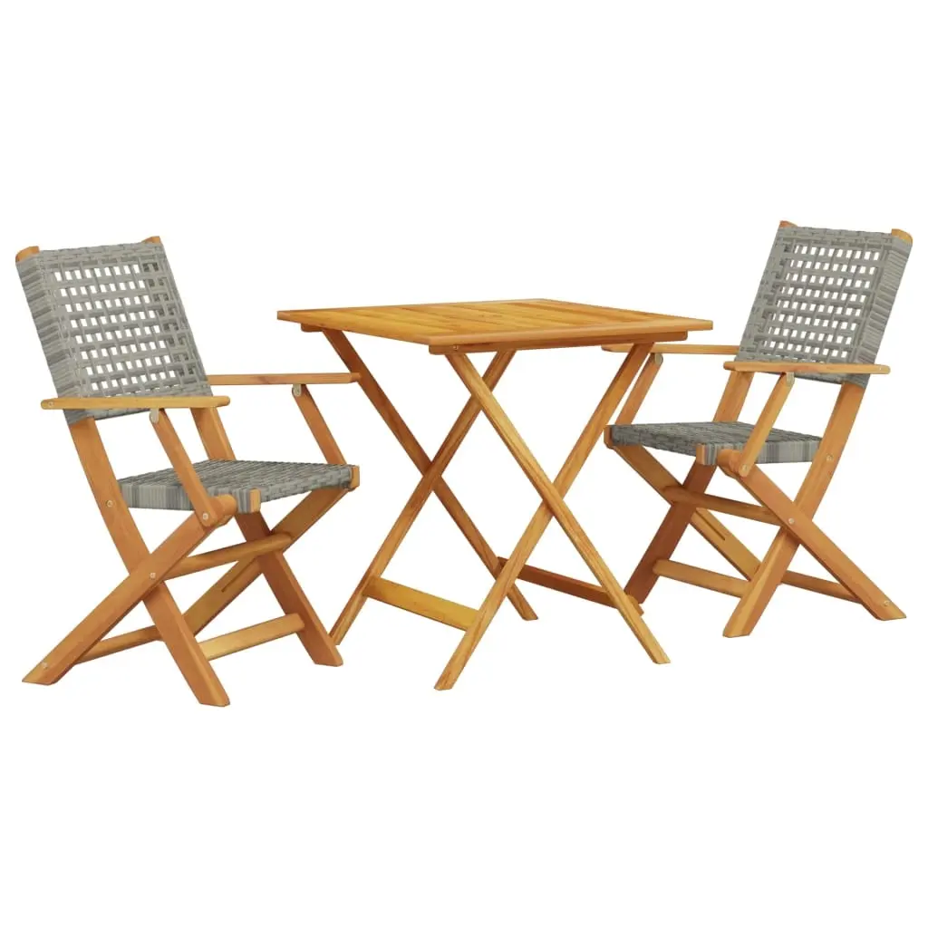 3 Piece Bistro Set Grey Poly Rattan and Solid Wood 3281875 - Furniture