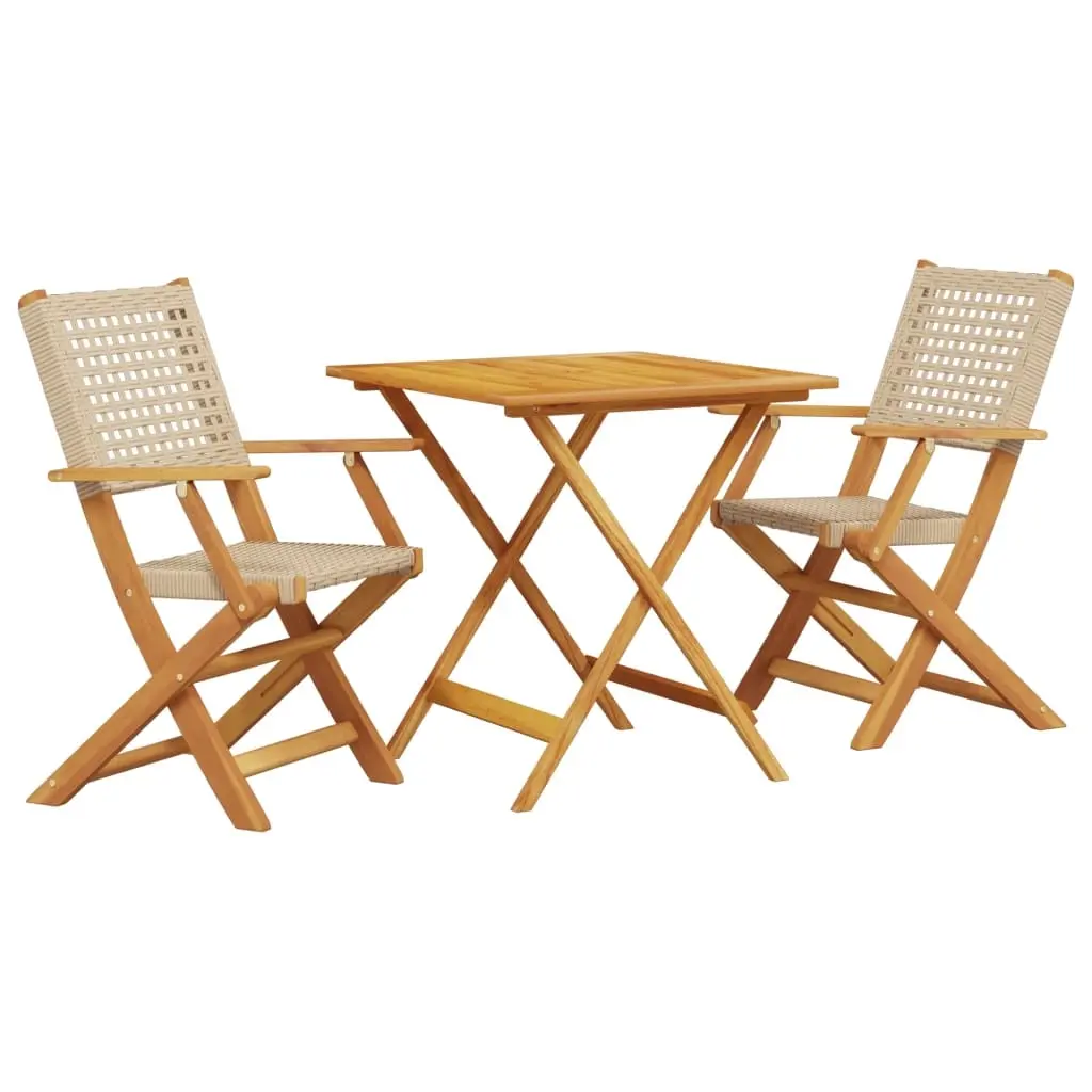 3 Piece Bistro Set Beige Poly Rattan and Solid Wood 3281876 - Furniture