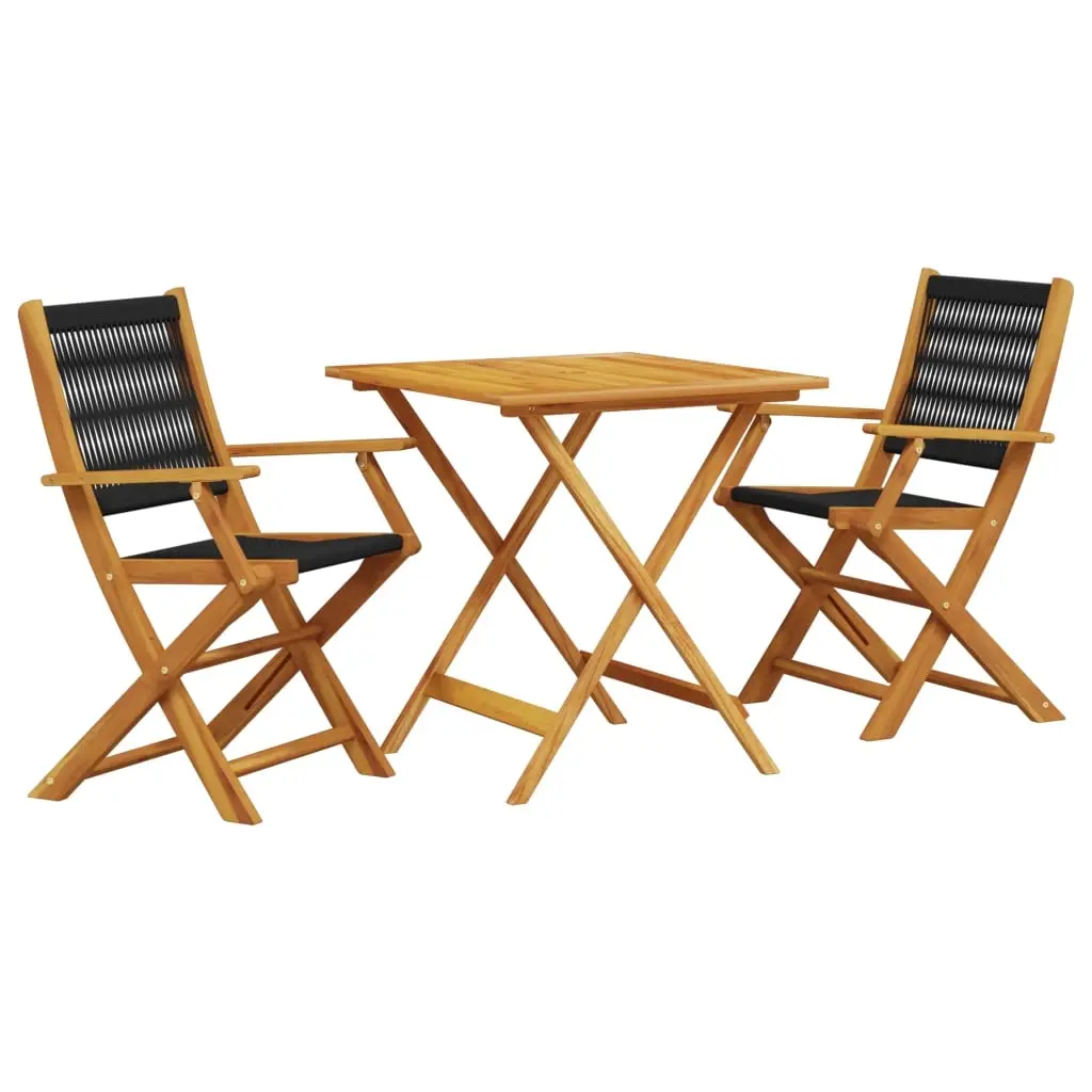 3 Piece Bistro Set Black Polypropylene and Solid Wood 3281877 - Furniture