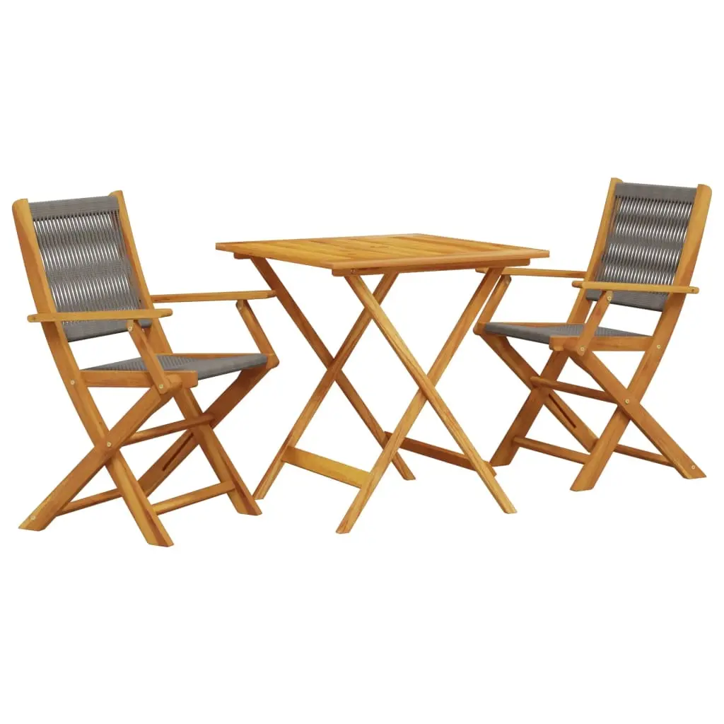 3 Piece Bistro Set Grey Polypropylene and Solid Wood 3281878 - Furniture
