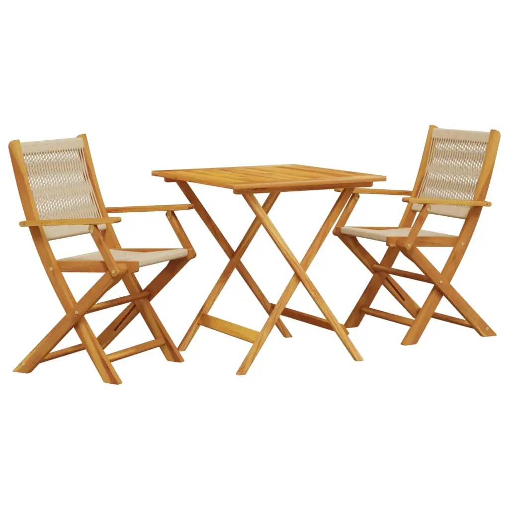 3 Piece Bistro Set Beige Polypropylene and Solid Wood 3281879 - Furniture