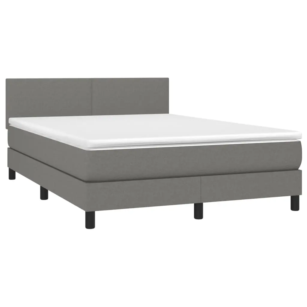 Box Spring Bed with Mattress Dark Grey 137x187 cm Double Size Fabric 3283176 - Furniture