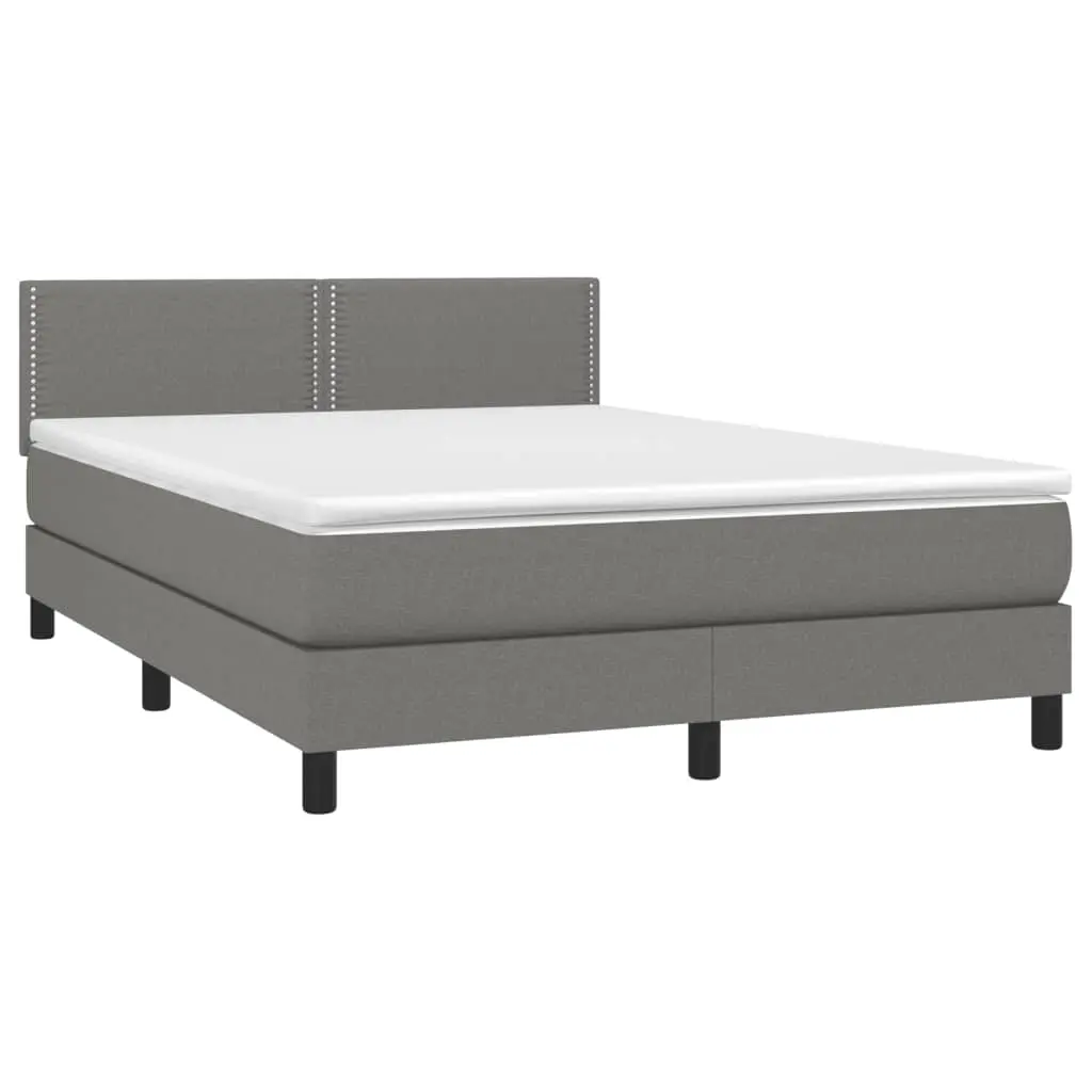 Box Spring Bed with Mattress Dark Grey 137x187 cm Double Size Fabric 3283178 - Furniture