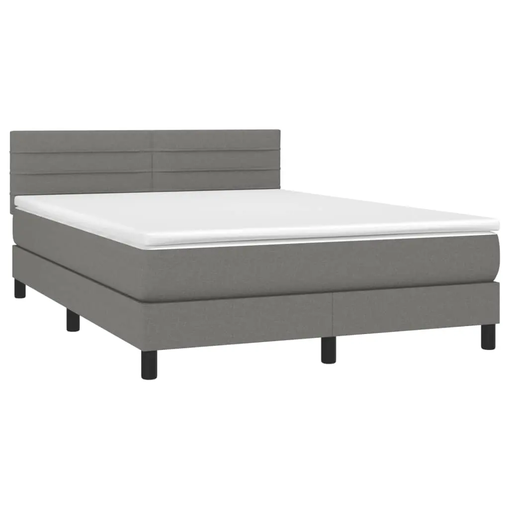 Box Spring Bed with Mattress Dark Grey 137x187 cm Double Size Fabric 3283182 - Furniture