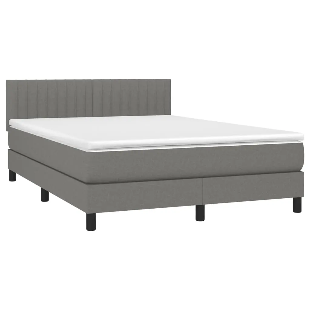 Box Spring Bed with Mattress Dark Grey 137x187 cm Double Size Fabric 3283184 - Furniture