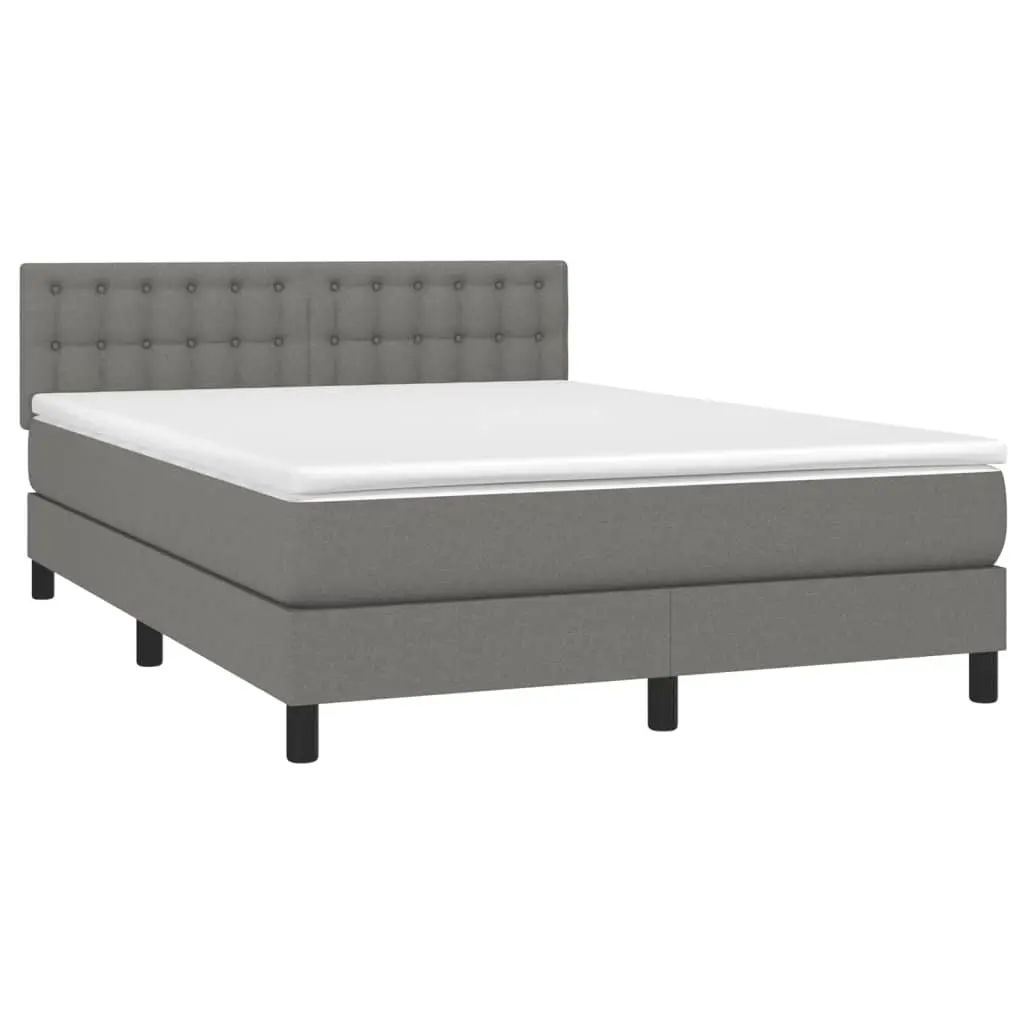 Box Spring Bed with Mattress Dark Grey 137x187 cm Double Size Fabric 3283188 - Furniture
