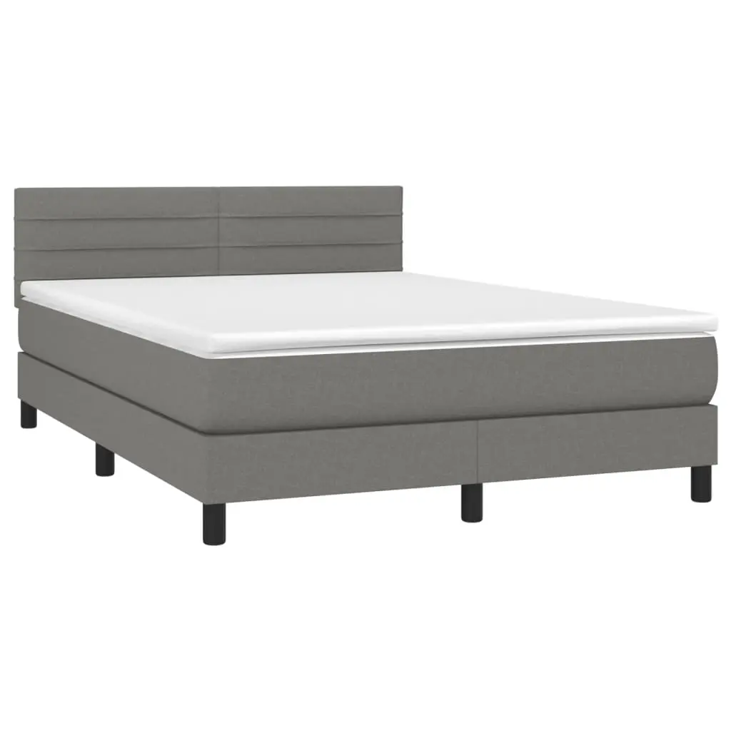 Box Spring Bed with Mattress Dark Grey 153x203 cm Queen Size Fabric 3283196 - Furniture