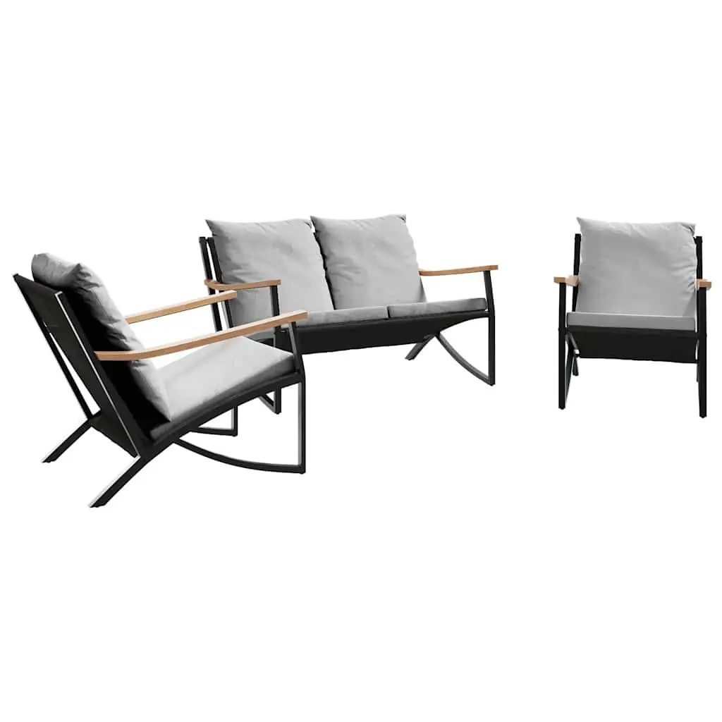 3 Piece Balcony Furniture Set with Cushions Black Steel 3283637