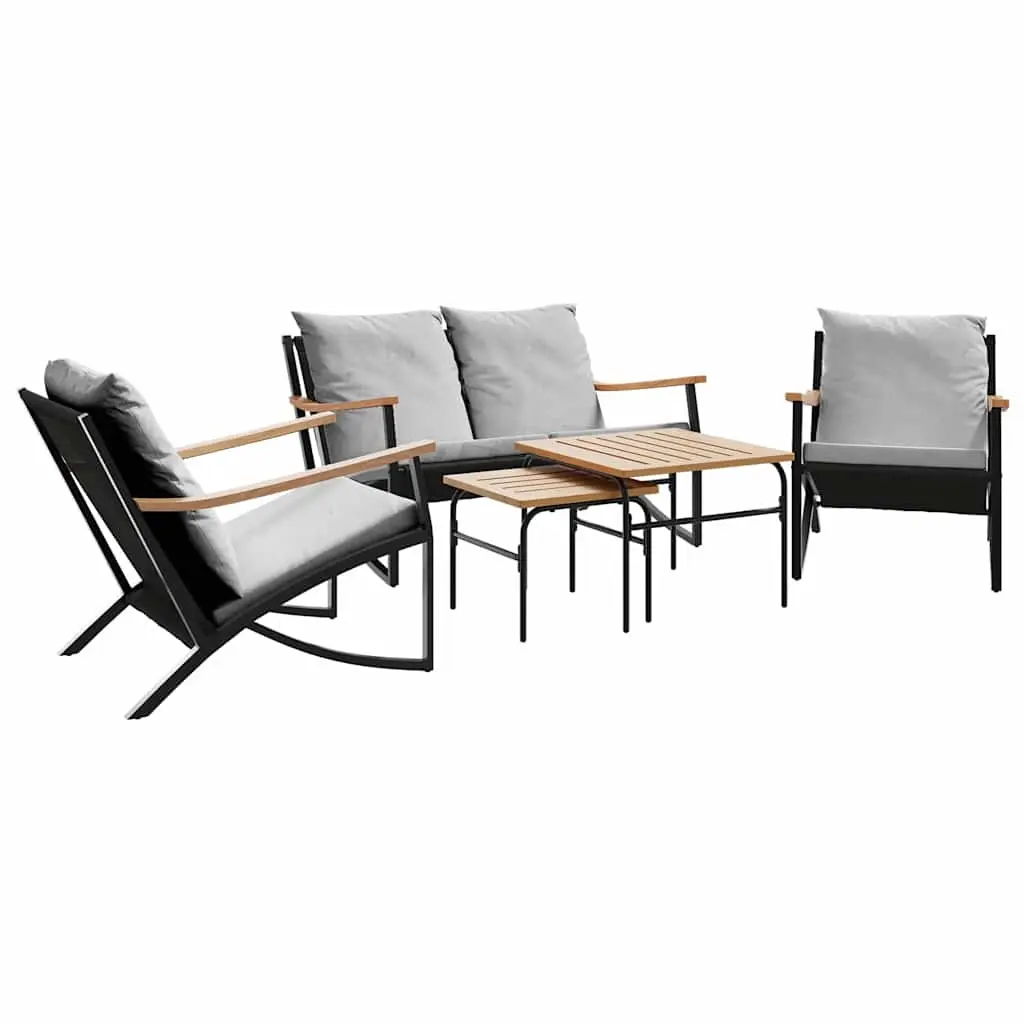 5 Piece Balcony Furniture Set with Cushions Black Steel 3283638