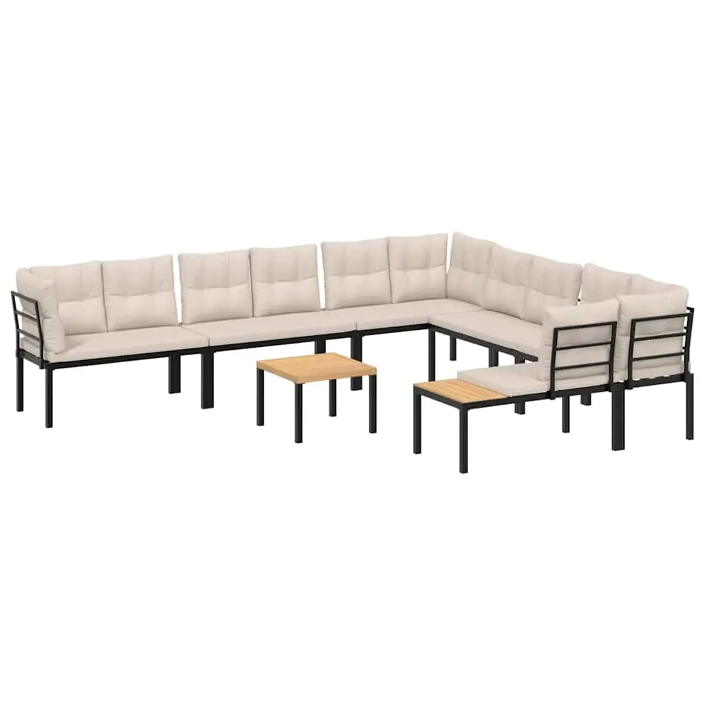 7 Piece Garden Sofa Set with Cushions Black Powder-coated Steel 3283655