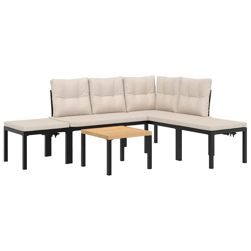 5 Piece Garden Sofa Set with Cushions Black Powder-coated Steel 3283659