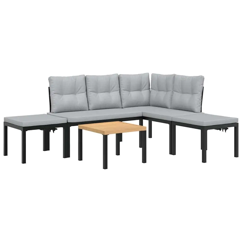 5 Piece Garden Sofa Set with Cushions Black Powder-coated Steel 3283660