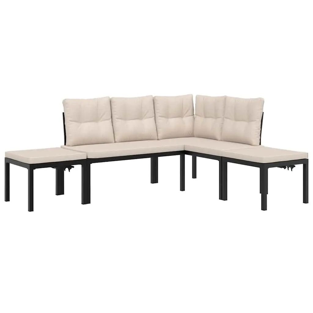 4 Piece Garden Sofa Set with Cushions Black Powder-coated Steel 3283661