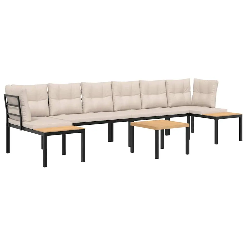 5 Piece Garden Sofa Set with Cushions Black Powder-coated Steel 3283663