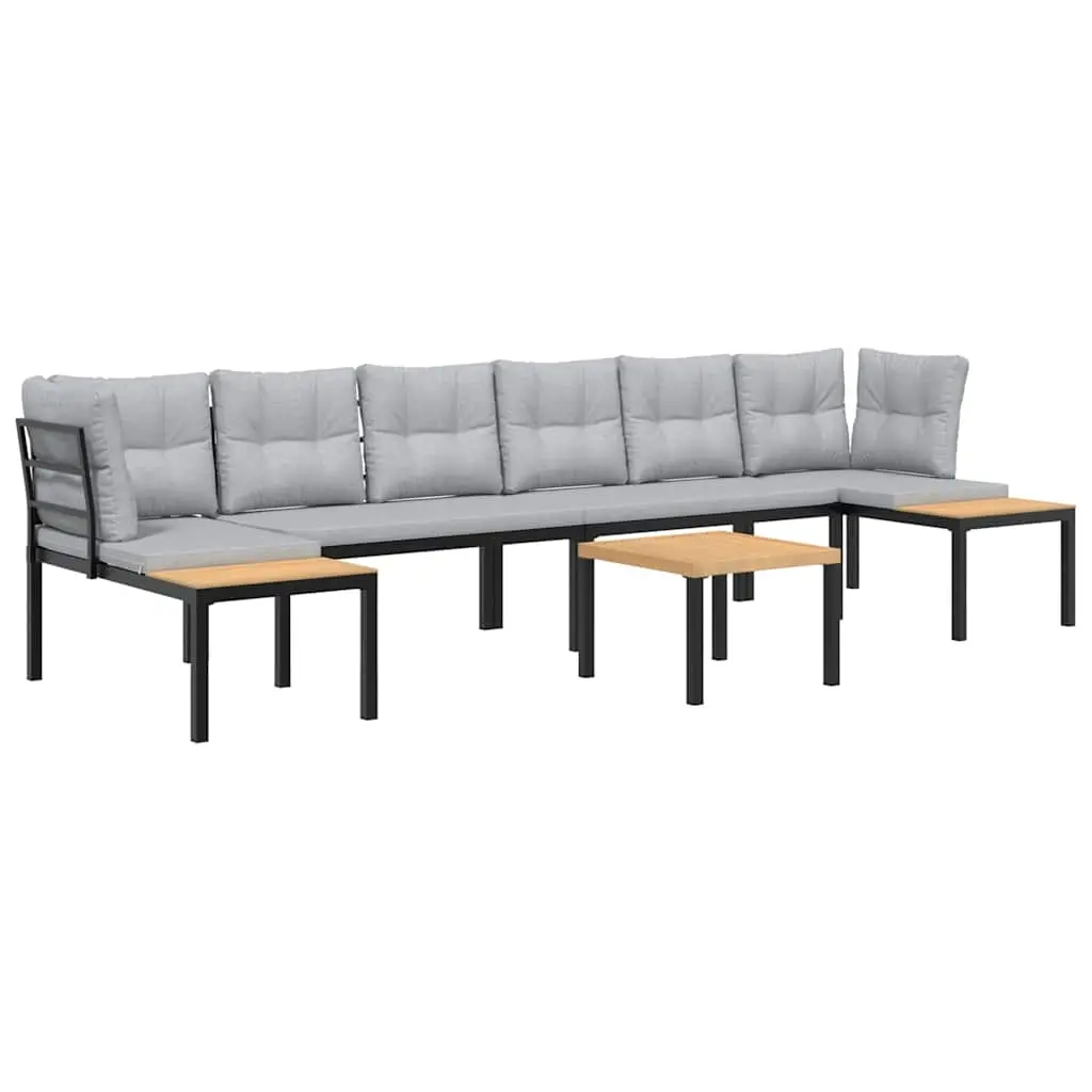 5 Piece Garden Sofa Set with Cushions Black Powder-coated Steel 3283664