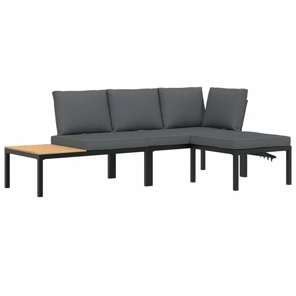 3 Piece Garden Sofa Set with Cushions Black Aluminium 3283680 - Furniture