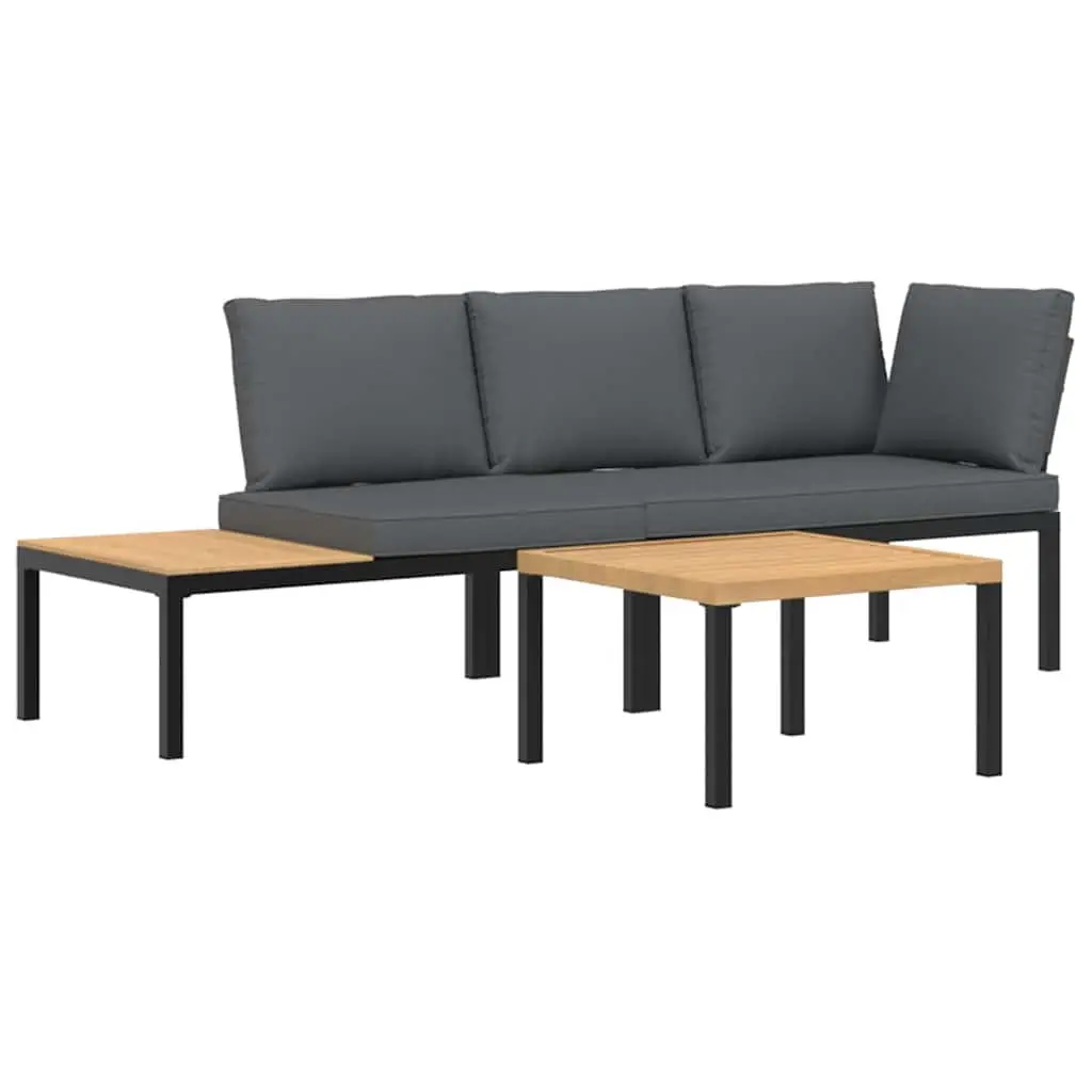3 Piece Garden Sofa Set with Cushions Black Aluminium 3283683 - Furniture