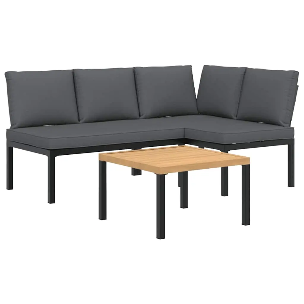 3 Piece Garden Sofa Set with Cushions Black Aluminium 3283685 - Furniture