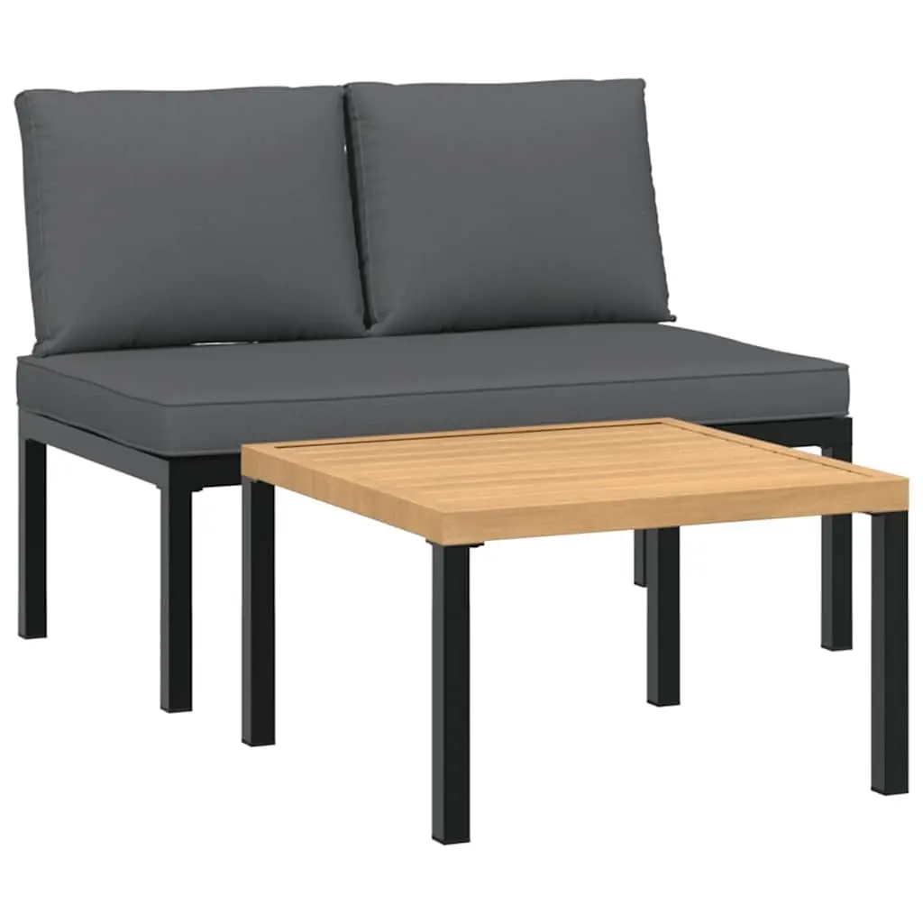 2 Piece Garden Sofa Set with Cushions Black Aluminium 3283703 - Furniture