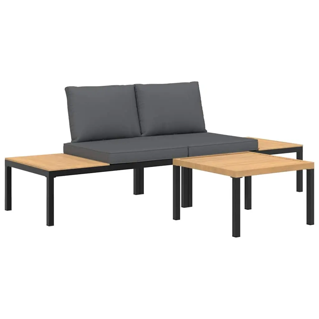 3 Piece Garden Sofa Set with Cushions Black Aluminium 3283704 - Furniture