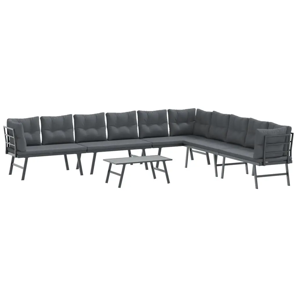 5 Piece Garden Bench Set with Cushions Black Powder-coated Steel 3283712