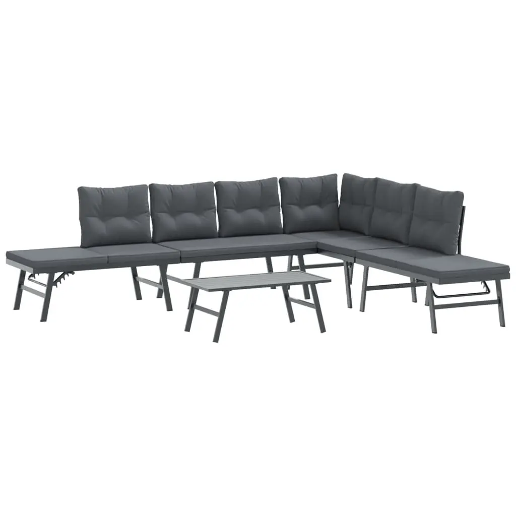 5 Piece Garden Bench Set with Cushions Black Powder-coated Steel 3283720