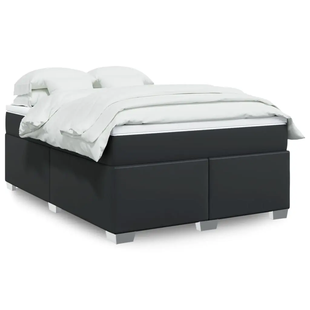 Box Spring Bed with Mattress Black Queen Faux Leather 3285244 - Furniture
