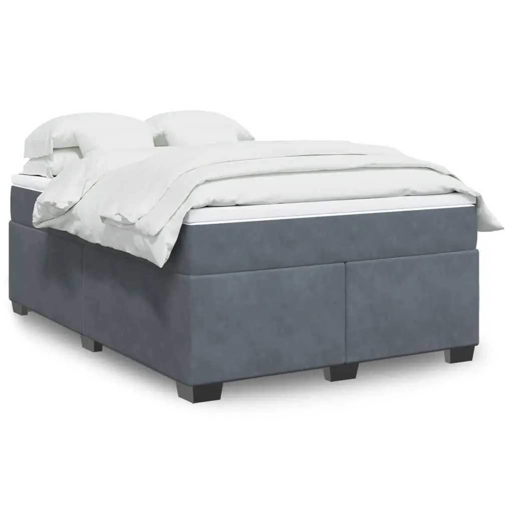 Box Spring Bed with Mattress Dark Grey Double Velvet 3285327 - Furniture