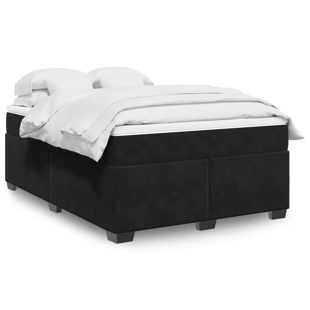 Box Spring Bed with Mattress Black Double Velvet 3285328 - Furniture