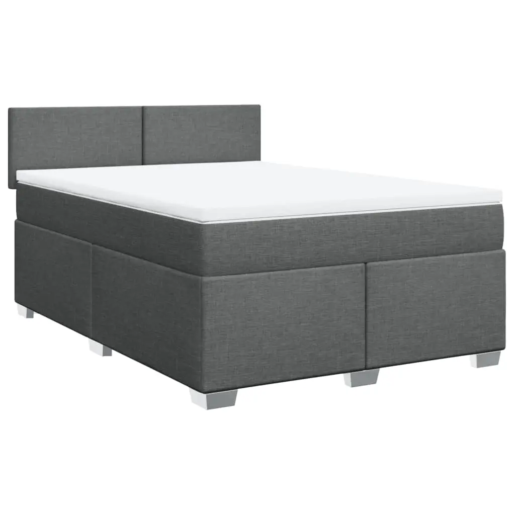 Box Spring Bed with Mattress Dark Grey Double Fabric 3286080 - Furniture