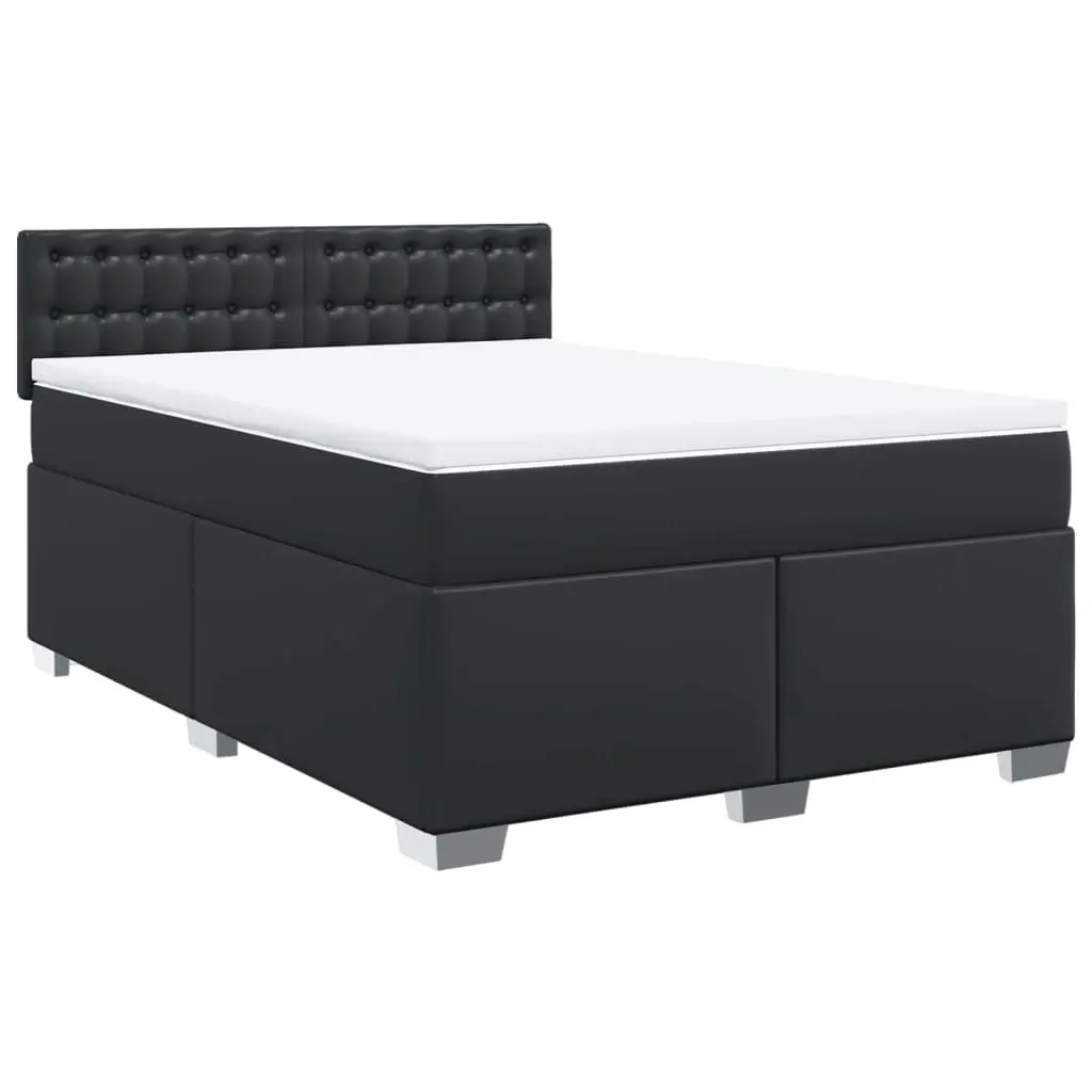 Box Spring Bed with Mattress Black Queen Faux Leather 3286155 - Furniture