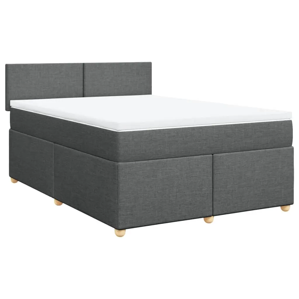 Box Spring Bed with Mattress Dark Grey Queen Fabric 3286880 - Furniture