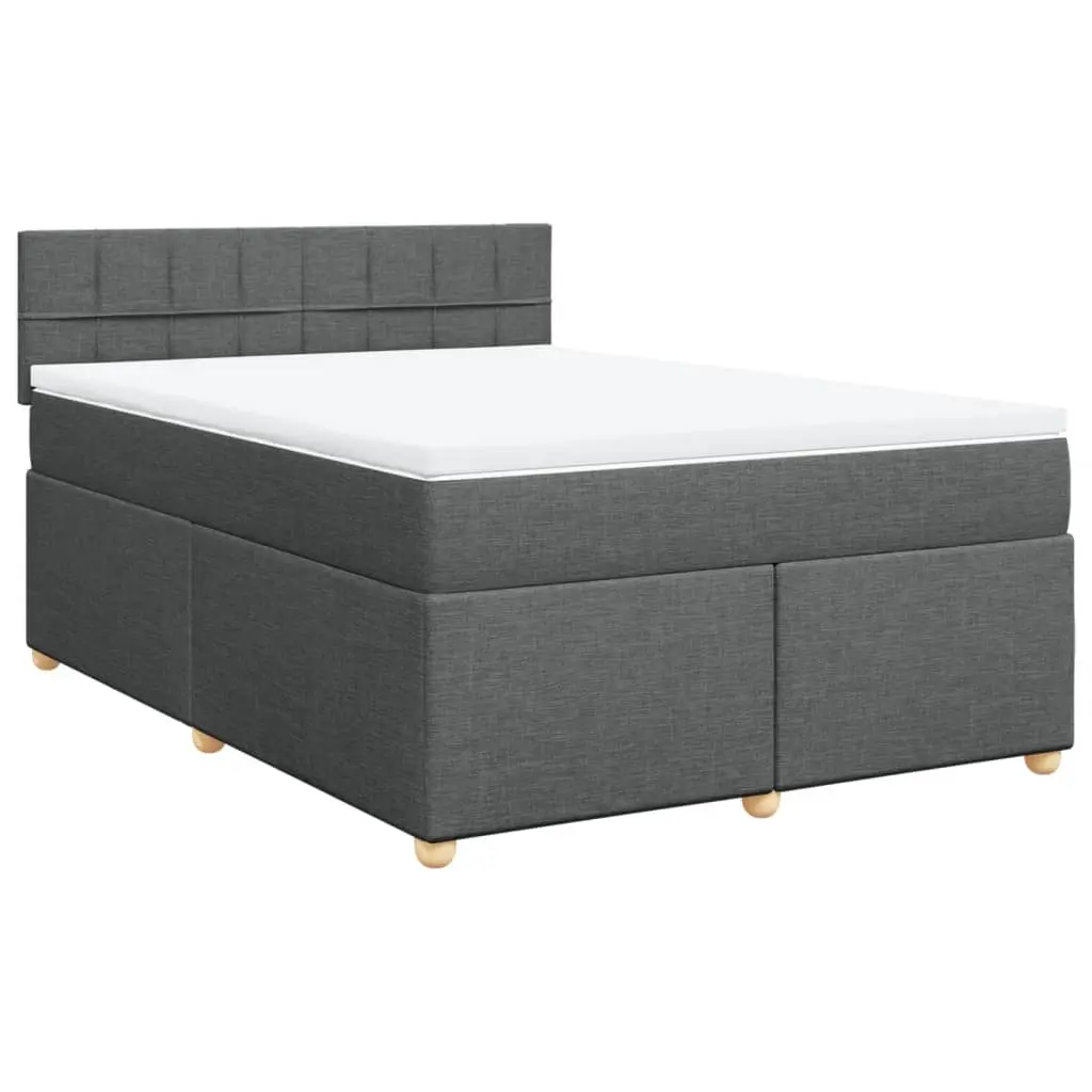 Box Spring Bed with Mattress Dark Grey Queen Fabric 3286882 - Furniture